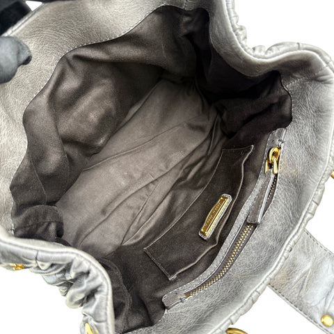 MIU MIU Matelasse Handbag Shoulder Bag Gathered Leather Gray