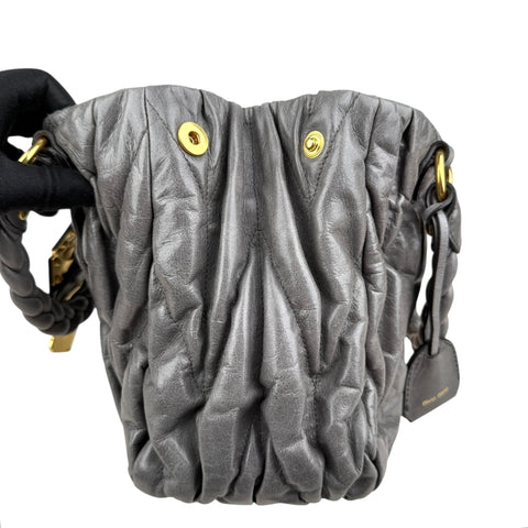 MIU MIU Matelasse Handbag Shoulder Bag Gathered Leather Gray