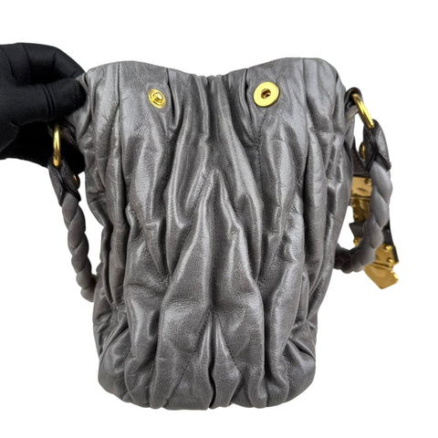 MIU MIU Matelasse Handbag Shoulder Bag Gathered Leather Gray