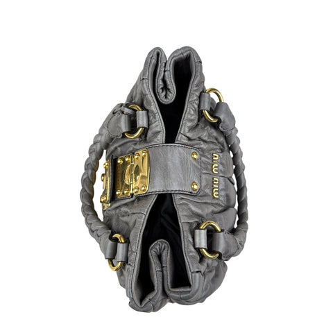 MIU MIU Matelasse Handbag Shoulder Bag Gathered Leather Gray