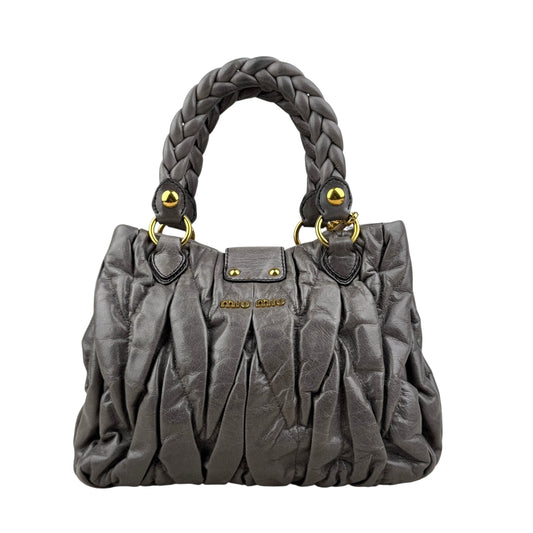 MIU MIU Matelasse Handbag Shoulder Bag Gathered Leather Gray