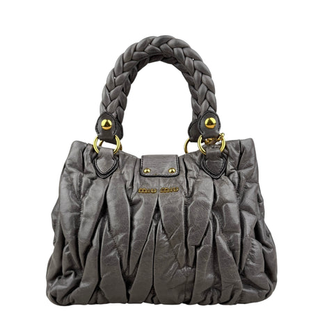 MIU MIU Matelasse Handbag Shoulder Bag Gathered Leather Gray