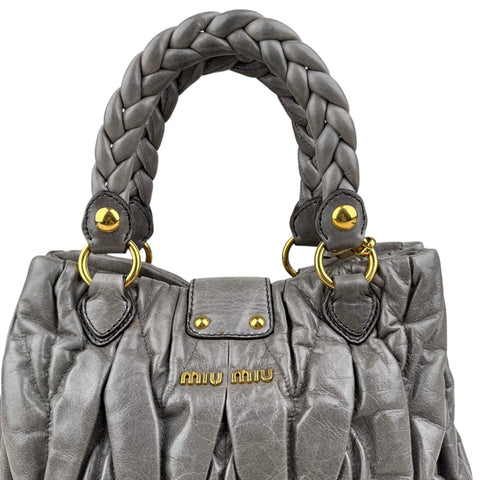 MIU MIU Matelasse Handbag Shoulder Bag Gathered Leather Gray