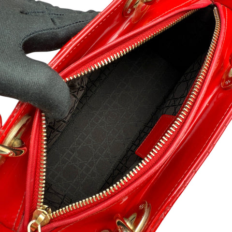 Christian Dior Lady Dior - Medium in Red, Cannage Quilted Patent