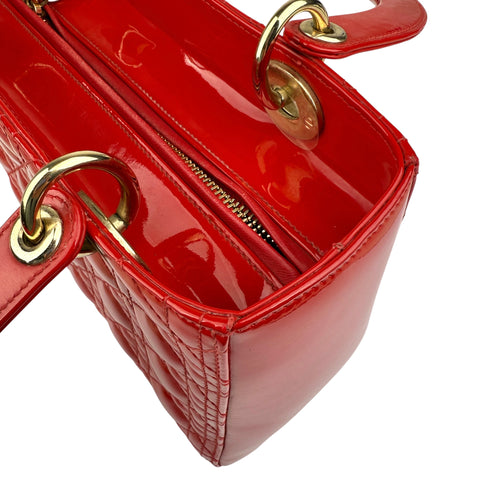 Christian Dior Lady Dior - Medium in Red, Cannage Quilted Patent