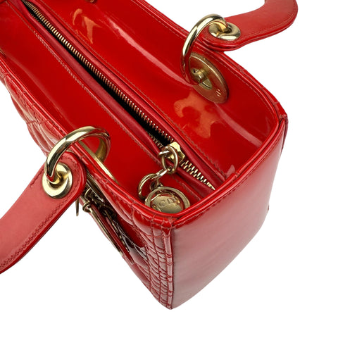 Christian Dior Lady Dior - Medium in Red, Cannage Quilted Patent