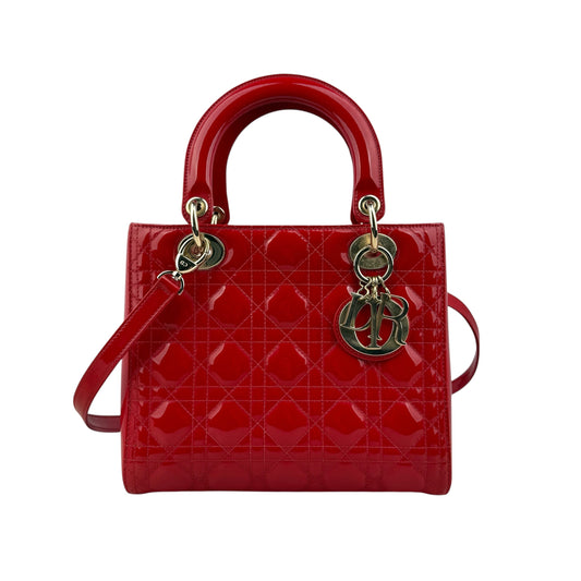 Christian Dior Lady Dior - Medium in Red, Cannage Quilted Patent