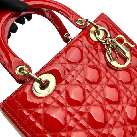 Christian Dior Lady Dior - Medium in Red, Cannage Quilted Patent
