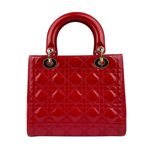 Christian Dior Lady Dior - Medium in Red, Cannage Quilted Patent