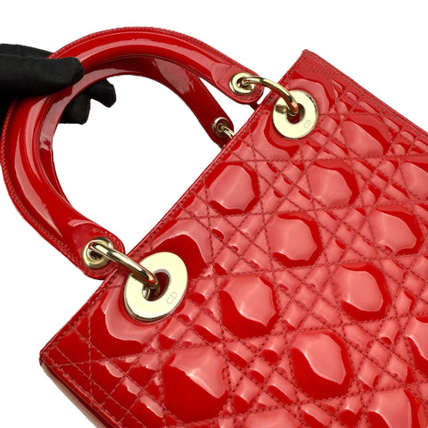 Christian Dior Lady Dior - Medium in Red, Cannage Quilted Patent