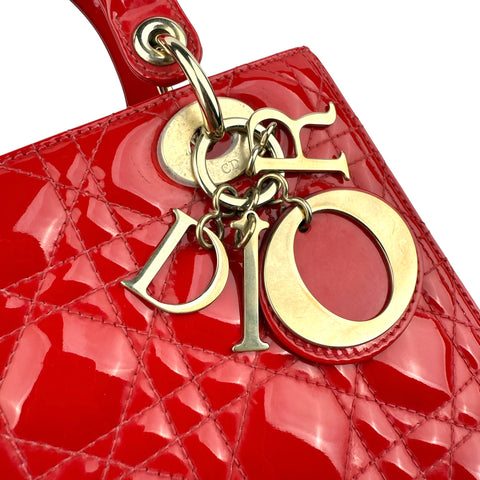 Christian Dior Lady Dior - Medium in Red, Cannage Quilted Patent
