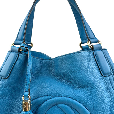 Gucci Teal Pebbled Leather Soho Medium Tote Bag