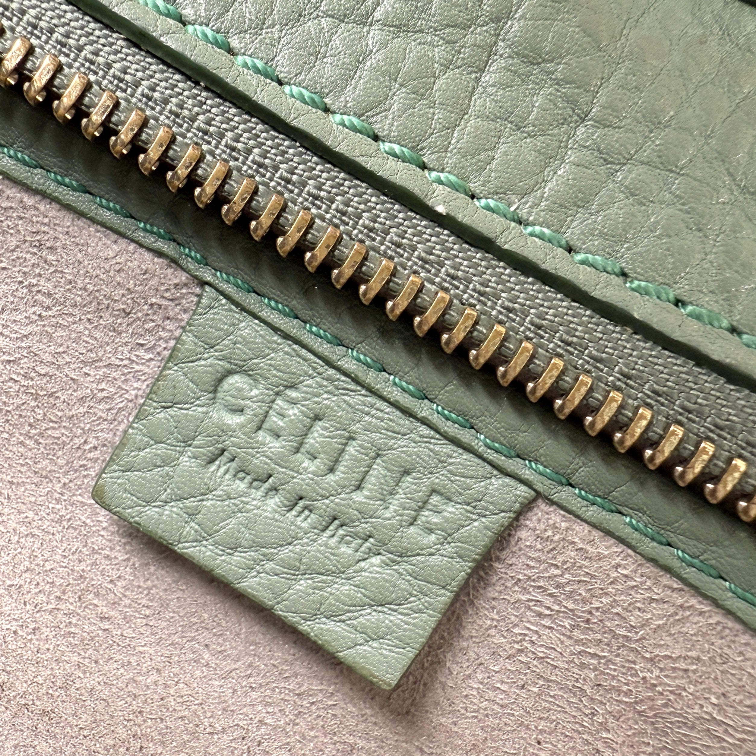Pre-owned celine-nano-luggage-crossbody-bag-pebble-green-front-view