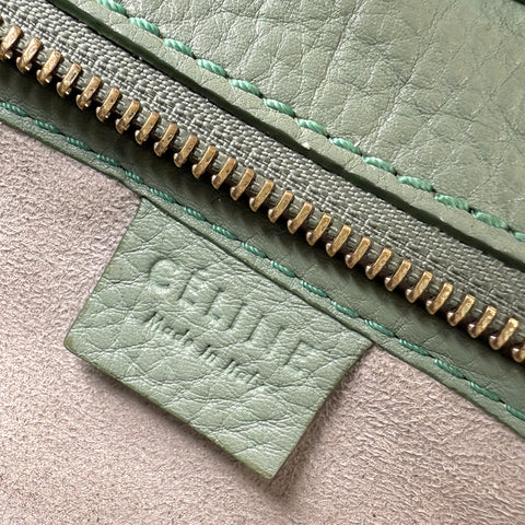 Pre-owned celine-nano-luggage-crossbody-bag-pebble-green-front-view
