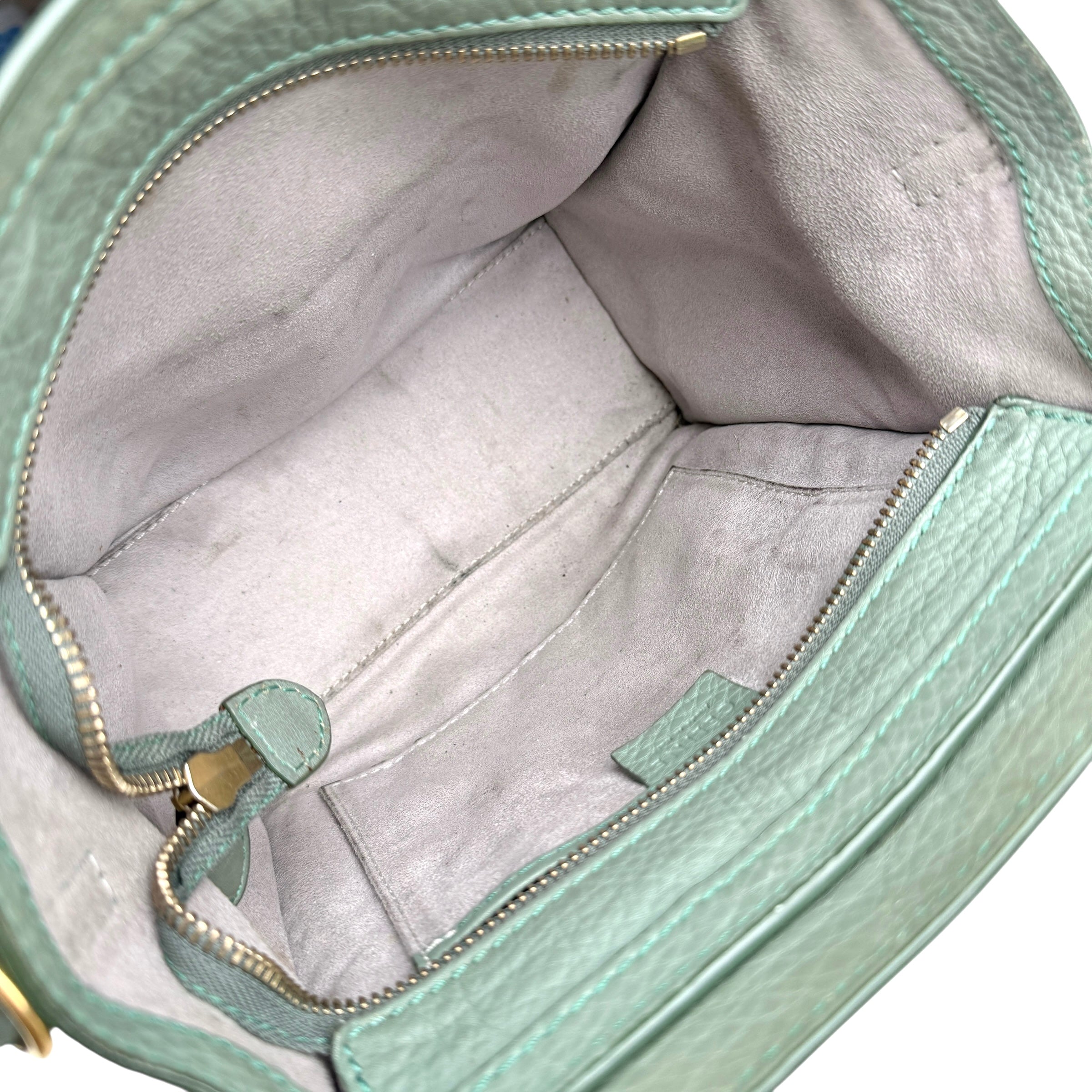 Pre-owned celine-nano-luggage-crossbody-bag-pebble-green-front-view