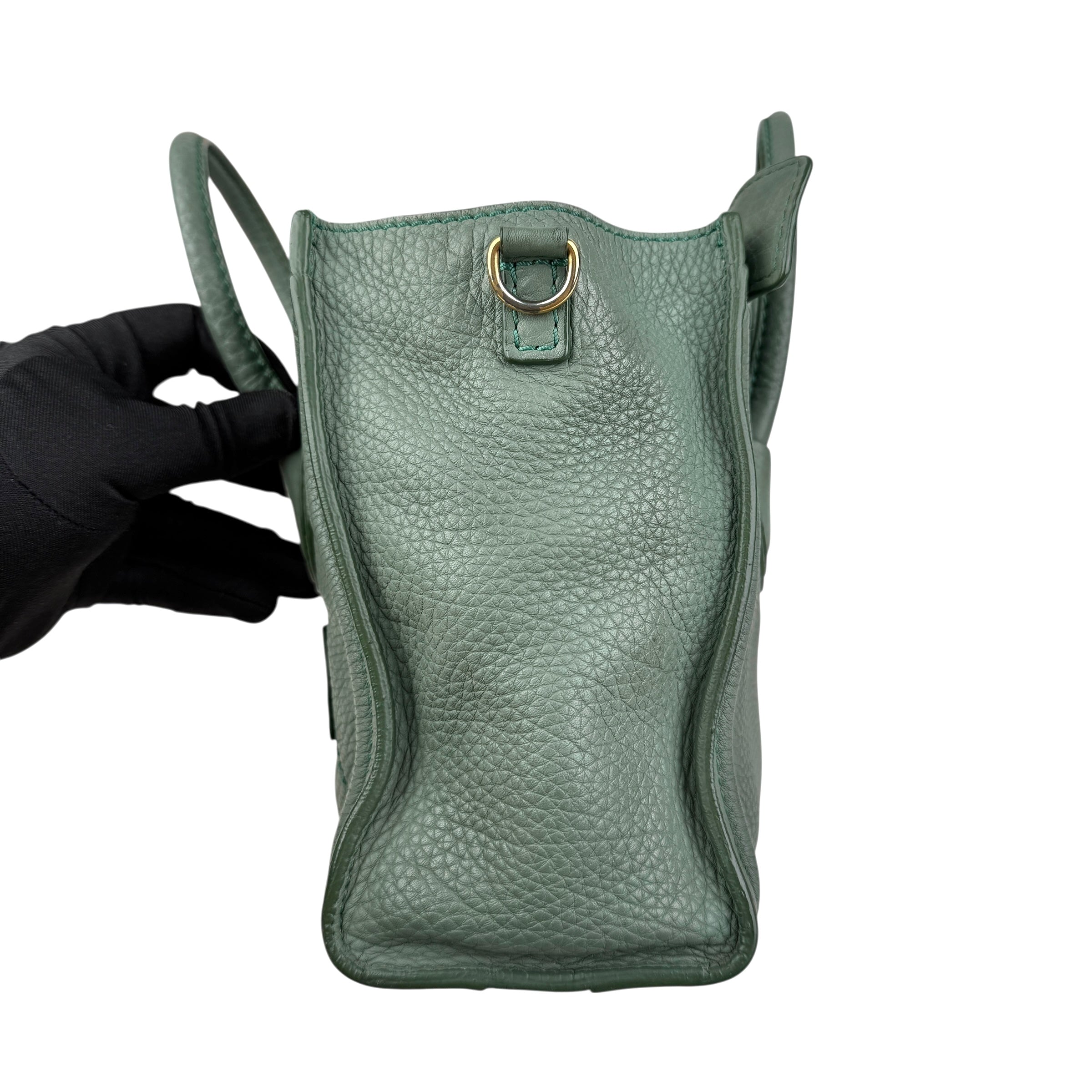 Pre-owned celine-nano-luggage-crossbody-bag-pebble-green-front-view