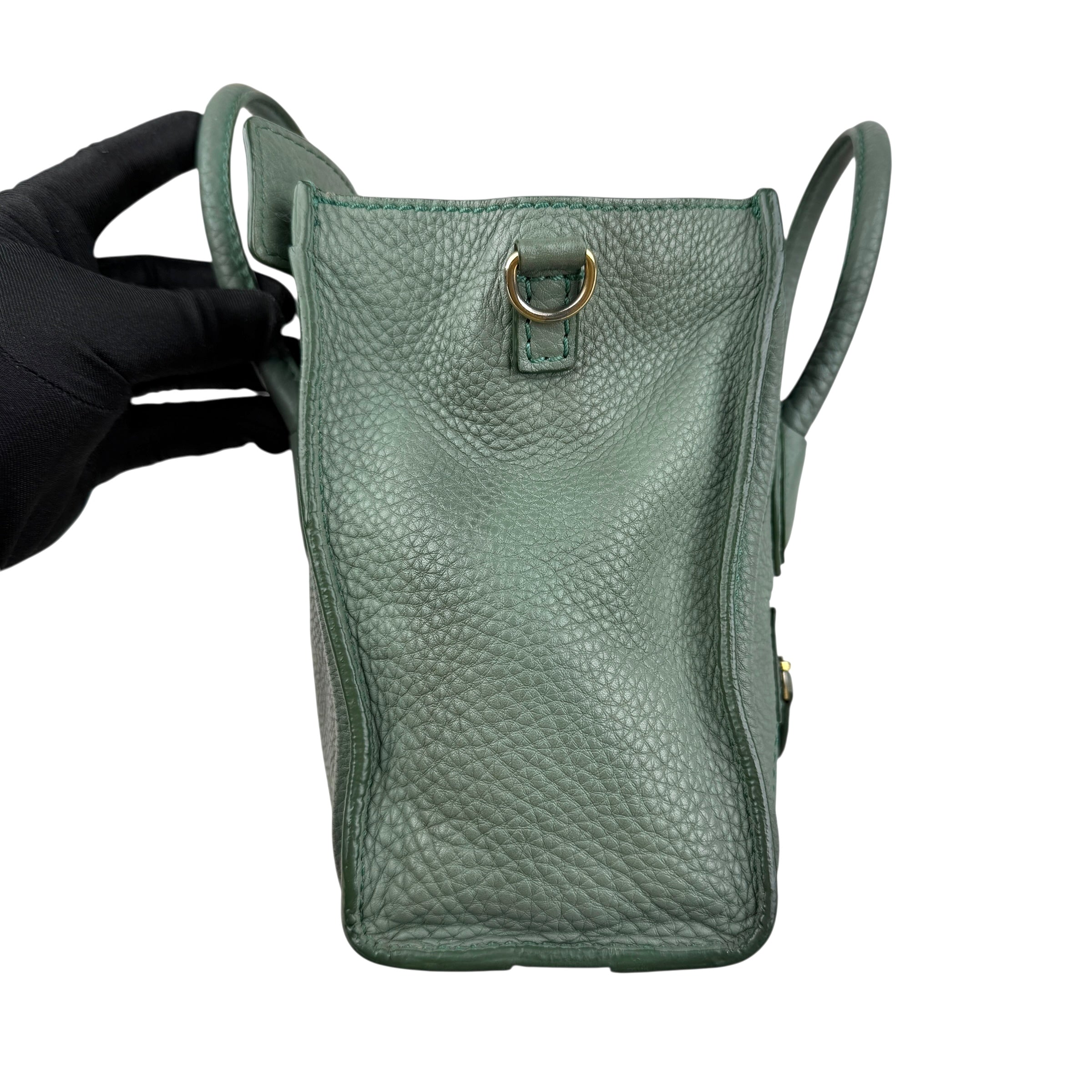 Pre-owned celine-nano-luggage-crossbody-bag-pebble-green-front-view