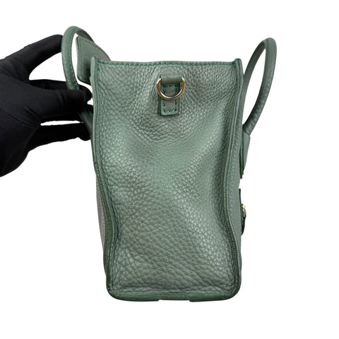 Pre-owned celine-nano-luggage-crossbody-bag-pebble-green-front-view