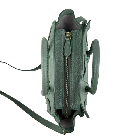 Pre-owned celine-nano-luggage-crossbody-bag-pebble-green-front-view