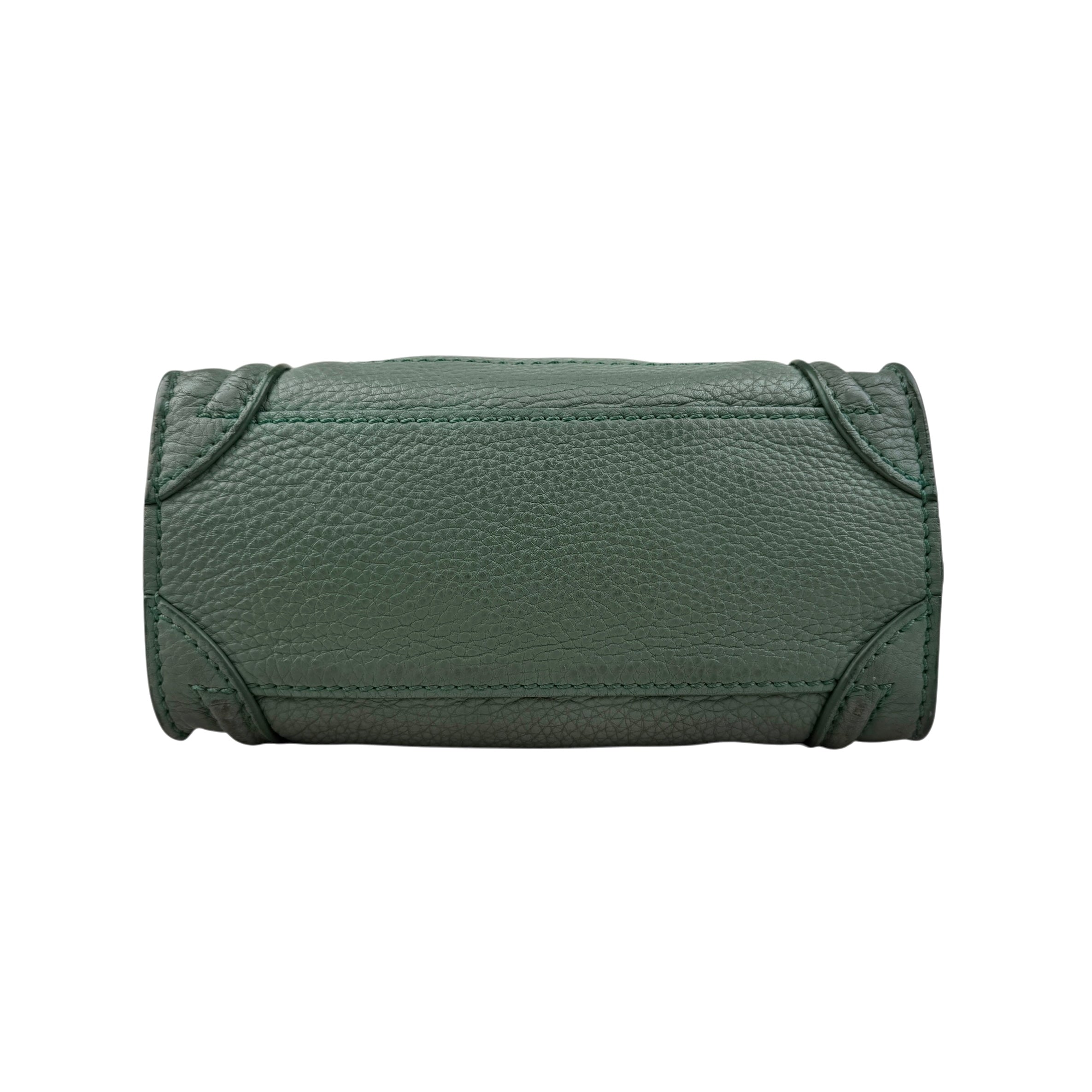 Pre-owned celine-nano-luggage-crossbody-bag-pebble-green-front-view