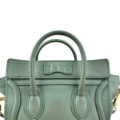 Pre-owned celine-nano-luggage-crossbody-bag-pebble-green-front-view