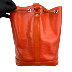 Pre-owned louis-vuitton-paris-lv-noe-epi-orange-leather-womens-drawstring-bucket-bag-front-view