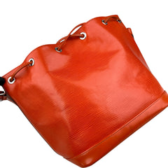 Pre-owned louis-vuitton-paris-lv-noe-epi-orange-leather-womens-drawstring-bucket-bag-front-view