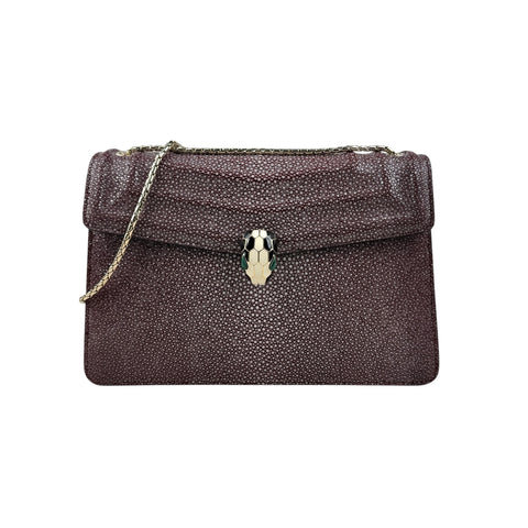 Bvlgari Plum Stingray and Leather Medium Serpenti Forever Shoulder Bag