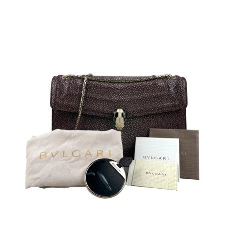 Bvlgari Plum Stingray and Leather Medium Serpenti Forever Shoulder Bag