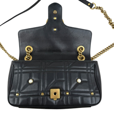 Gucci Black Leather GG Marmont Pearly Shoulder Bag