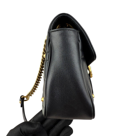 Gucci Black Leather GG Marmont Pearly Shoulder Bag