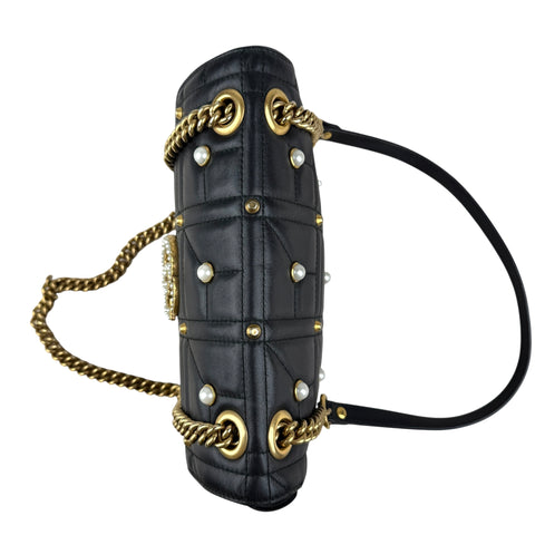 Gucci Black Leather GG Marmont Pearly Shoulder Bag