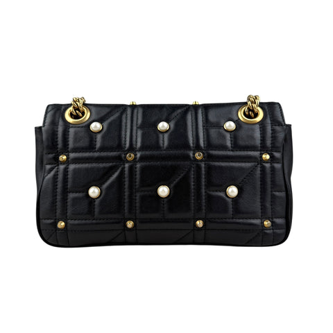 Gucci Black Leather GG Marmont Pearly Shoulder Bag