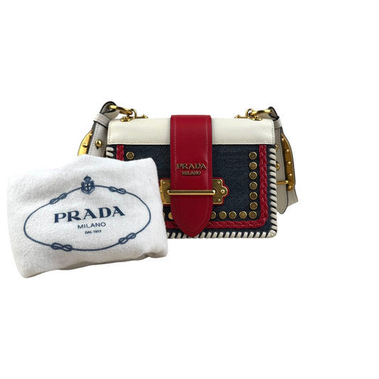 Prada Cahier Crossbody Bag Embellished Denim Leather