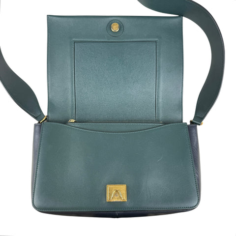 Celine Navy/Green Leather Frame Shoulder Bag