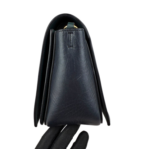 Celine Navy/Green Leather Frame Shoulder Bag