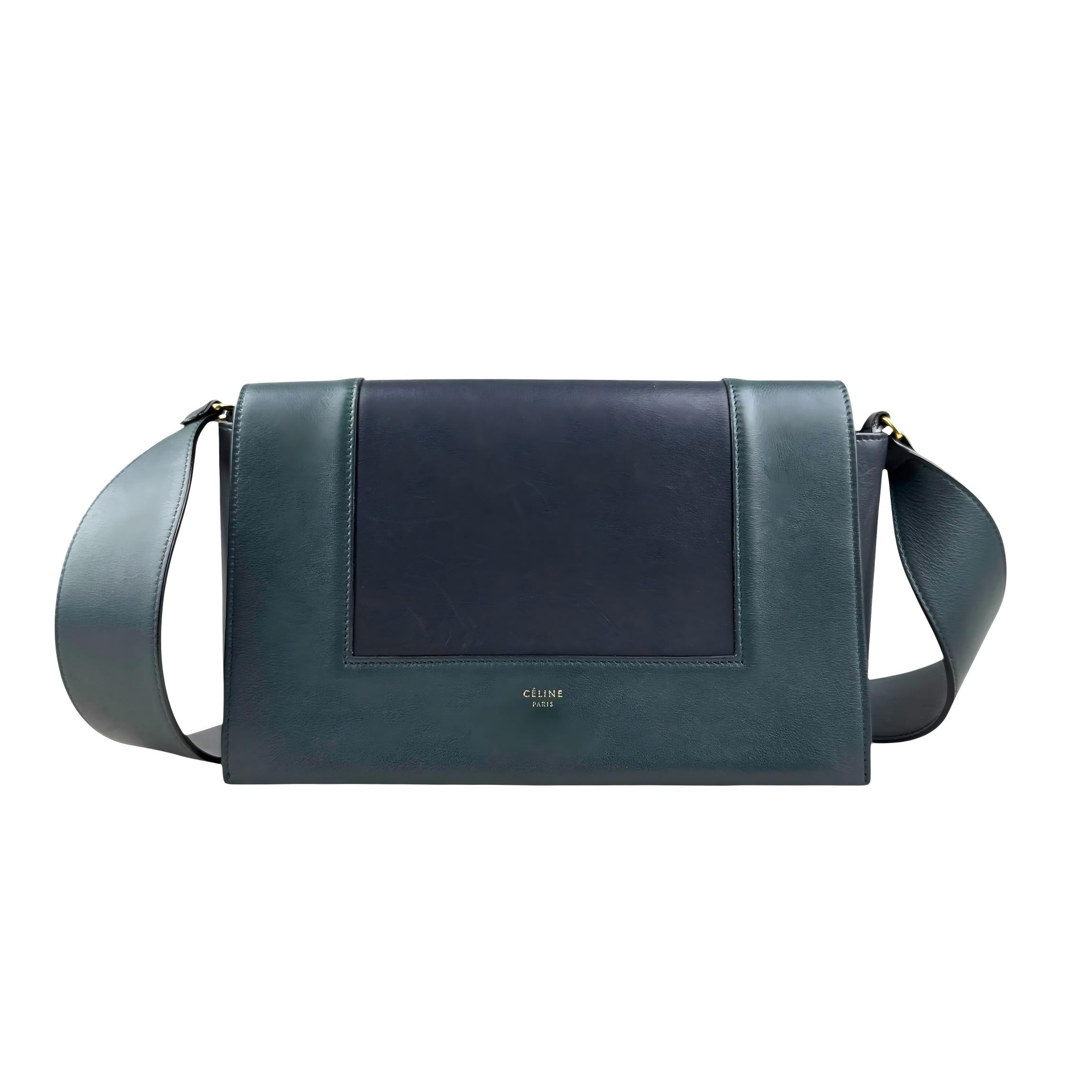 celine-navy-green-leather-frame-shoulder-bag-front