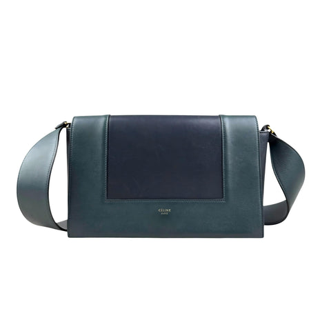 celine-navy-green-leather-frame-shoulder-bag-front