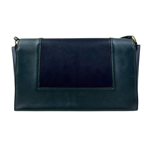 celine-navy-green-leather-frame-shoulder-bag-back