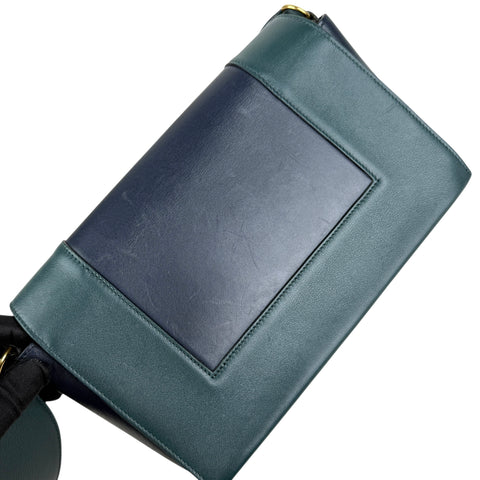Celine Navy/Green Leather Frame Shoulder Bag