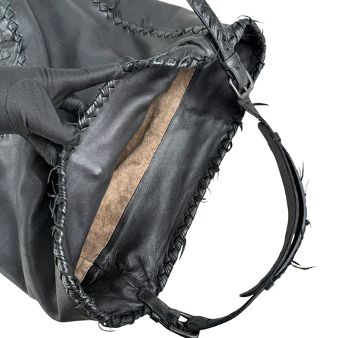 Bottega Veneta Black Nappa Intrecciato Leather Fringe large Shoulder Bag