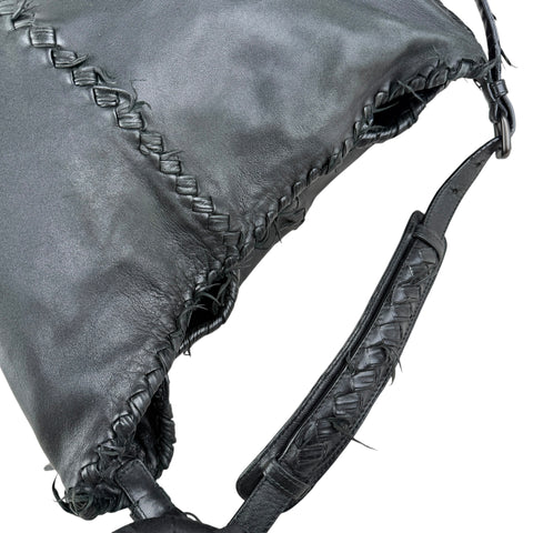 Bottega Veneta Black Nappa Intrecciato Leather Fringe large Shoulder Bag