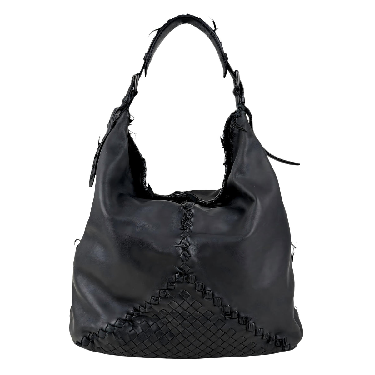 Bottega Veneta Black Nappa Intrecciato Leather Fringe large Shoulder Bag