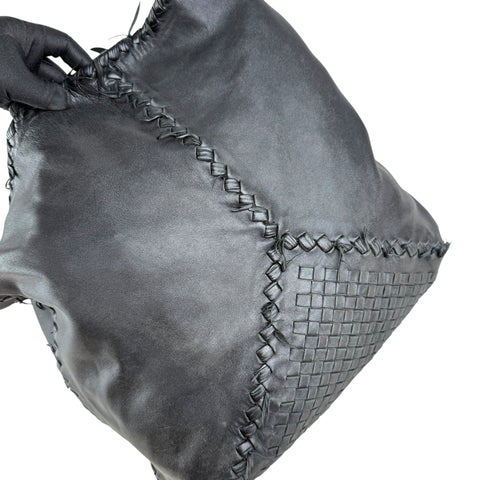 Bottega Veneta Black Nappa Intrecciato Leather Fringe large Shoulder Bag