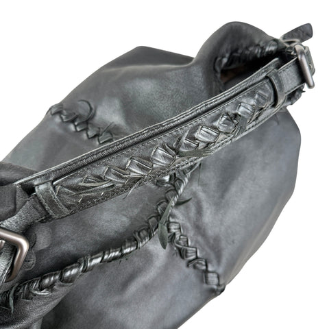 Bottega Veneta Black Nappa Intrecciato Leather Fringe large Shoulder Bag