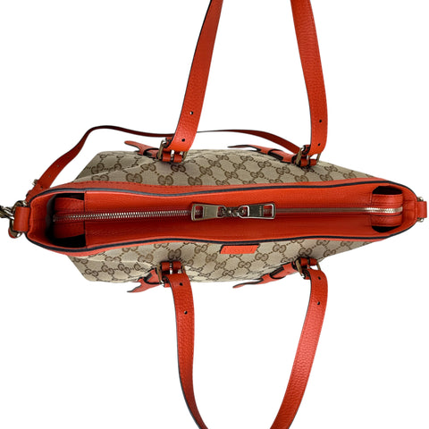 Gucci GG Canvas Hand Bag Beige Orange