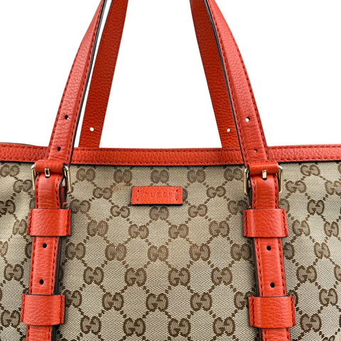 Gucci GG Canvas Hand Bag Beige Orange