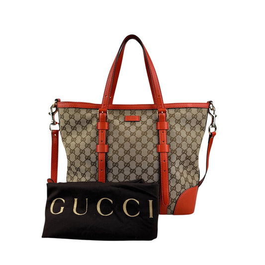 Gucci GG Canvas Hand Bag Beige Orange