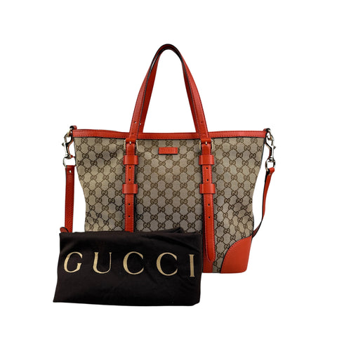 Gucci GG Canvas Hand Bag Beige Orange