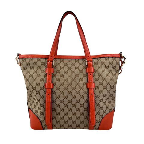 Gucci GG Canvas Hand Bag Beige Orange